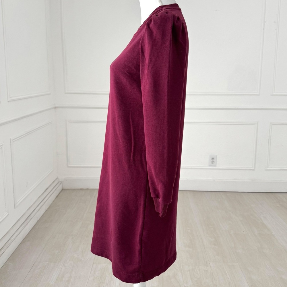 Boden Preppy Puff Sleeve Mini Dress Womens 6 Burgundy Elevated Basic Fall Winter - Picture 8 of 12